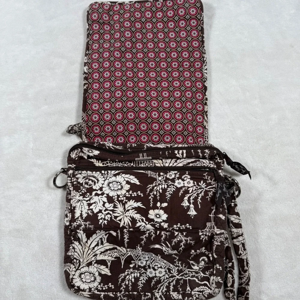 Vera Bradley Quilted Crossbody Bag Java Blue Brown Floral Pagoda Birds Retired